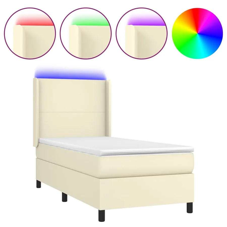 Sommier à lattes de lit matelas LED Crème 90x200cm Similicuir - 2