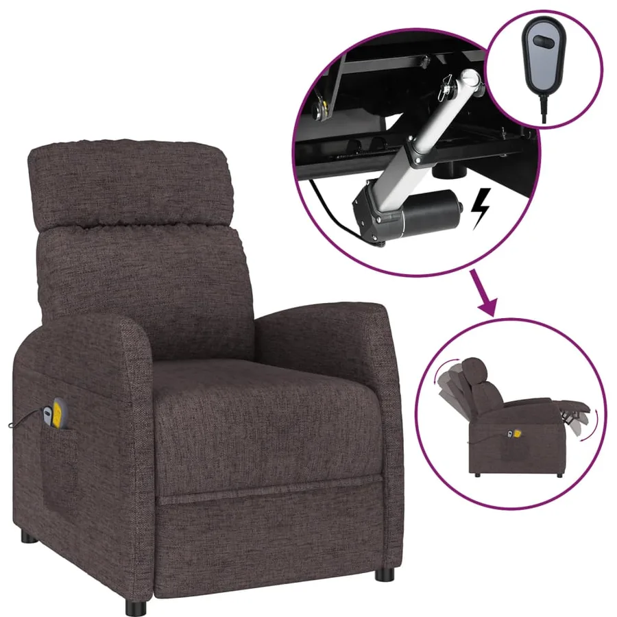 Fauteuil électrique de massage Marron foncé Tissu - 2