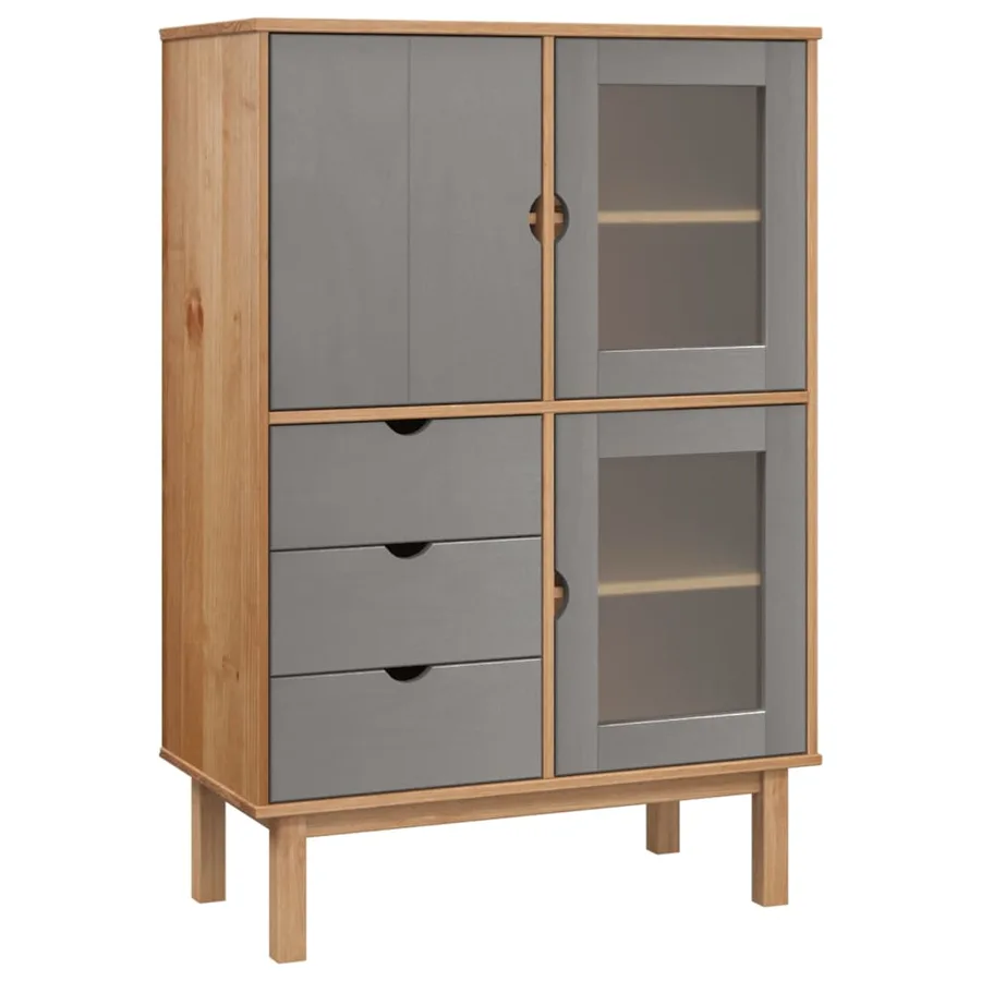 Buffet haut OTTA marron et gris 85x43x125 cm bois massif de pin - 2
