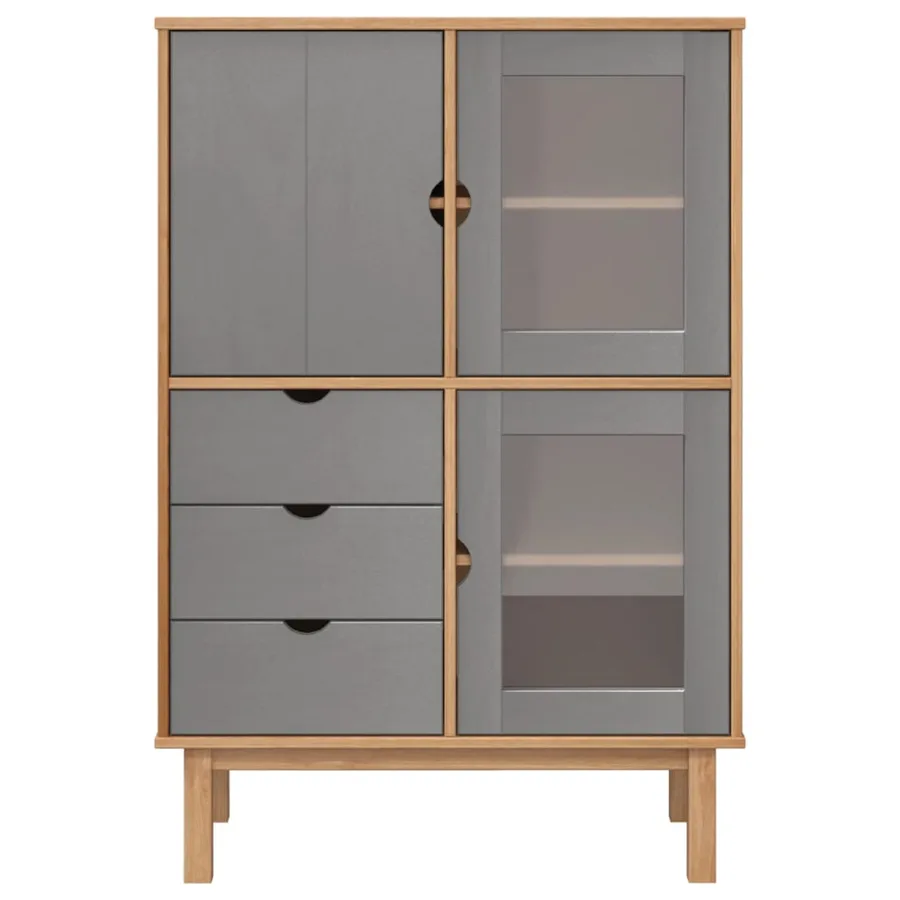 Buffet haut OTTA marron et gris 85x43x125 cm bois massif de pin - 3