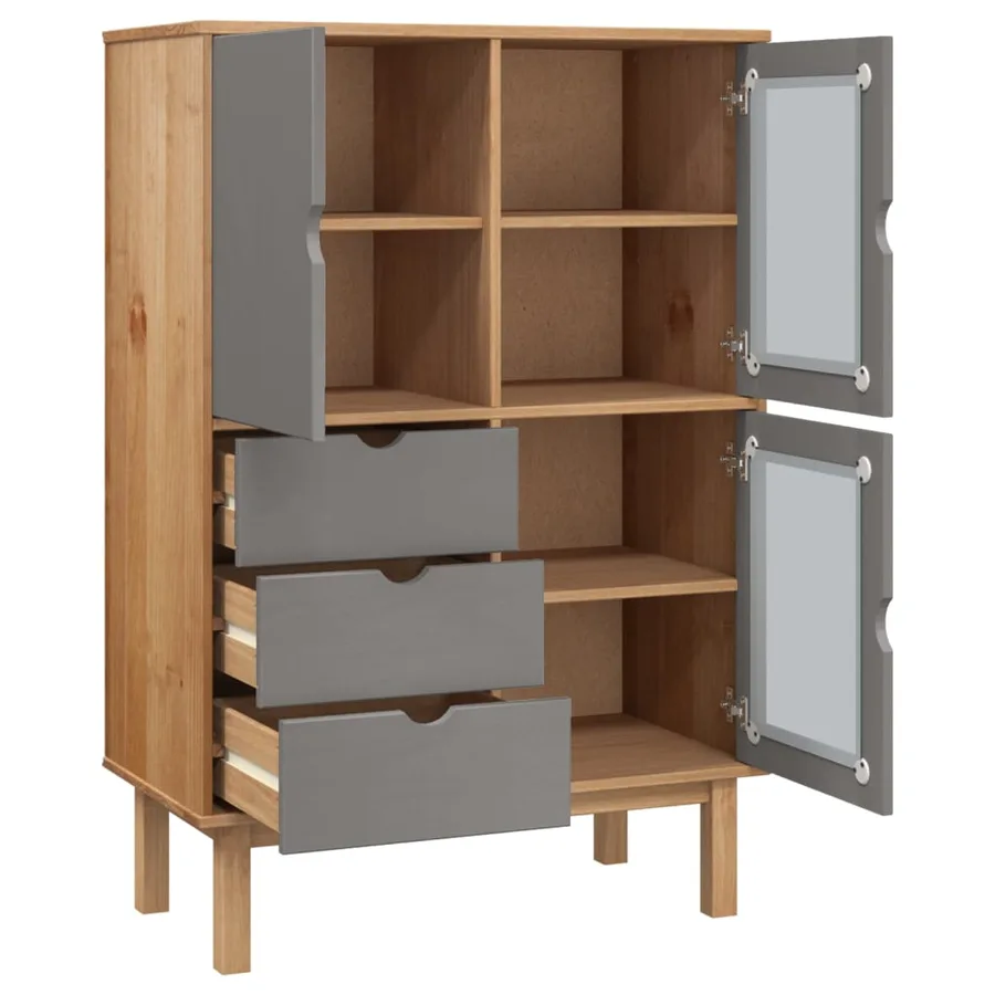 Buffet haut OTTA marron et gris 85x43x125 cm bois massif de pin - 4