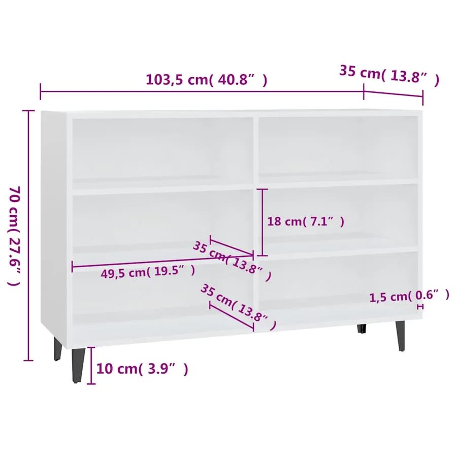 Buffet blanc 103,5x35x70 cm bois d'ingénierie - 6