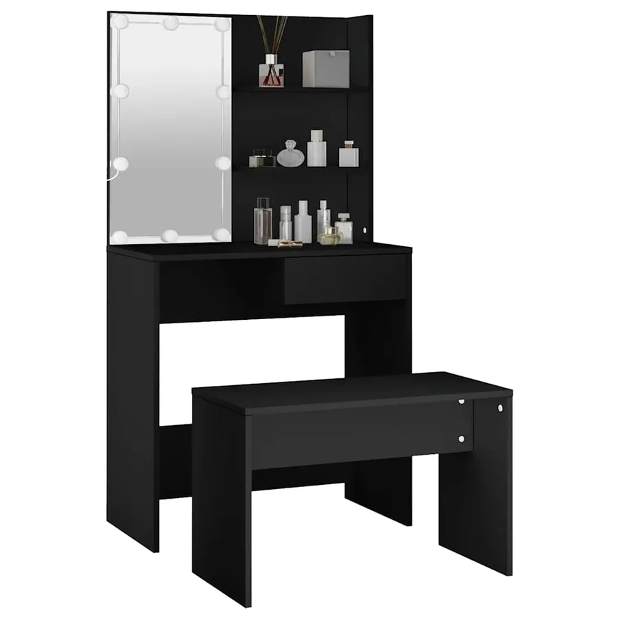 Ensemble de coiffeuse avec LED Noir Bois d'ingénierie - 13
