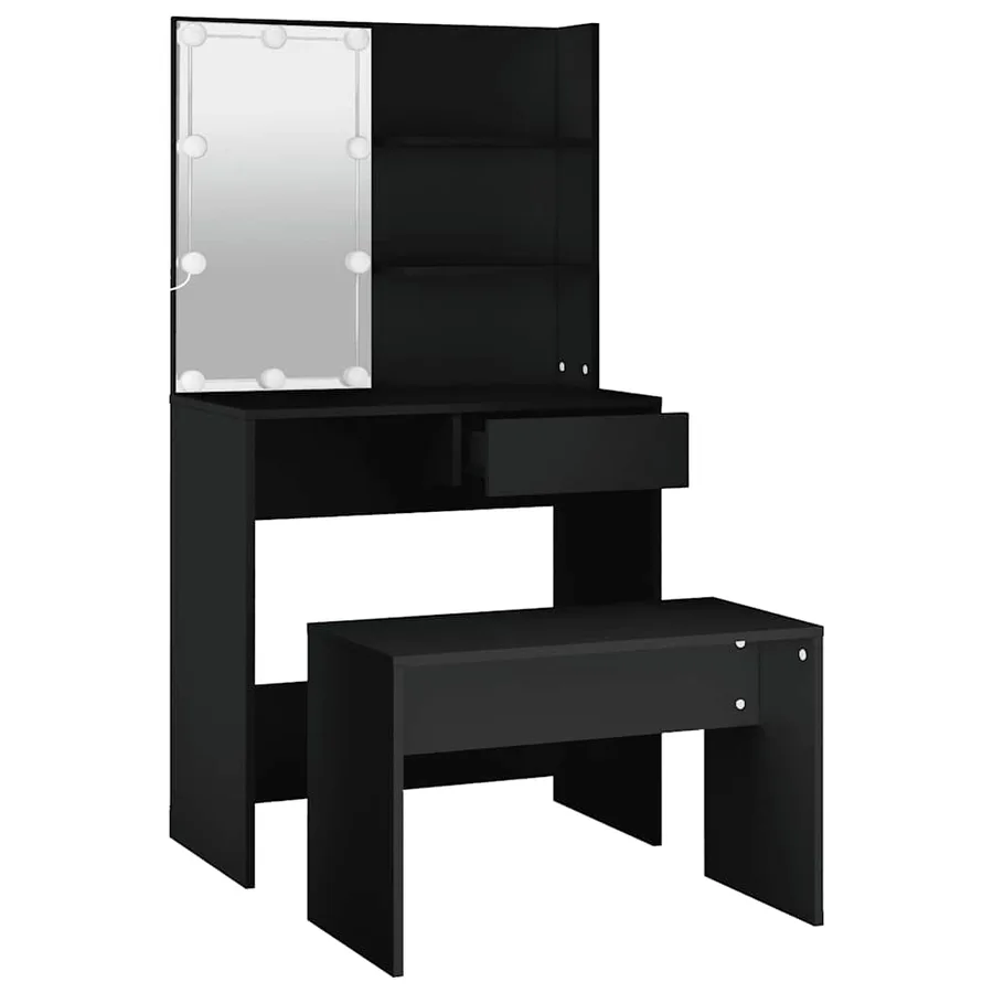 Ensemble de coiffeuse avec LED Noir Bois d'ingénierie - 2