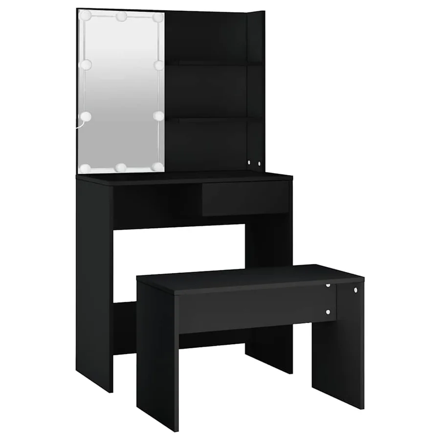 Ensemble de coiffeuse avec LED Noir Bois d'ingénierie - 5