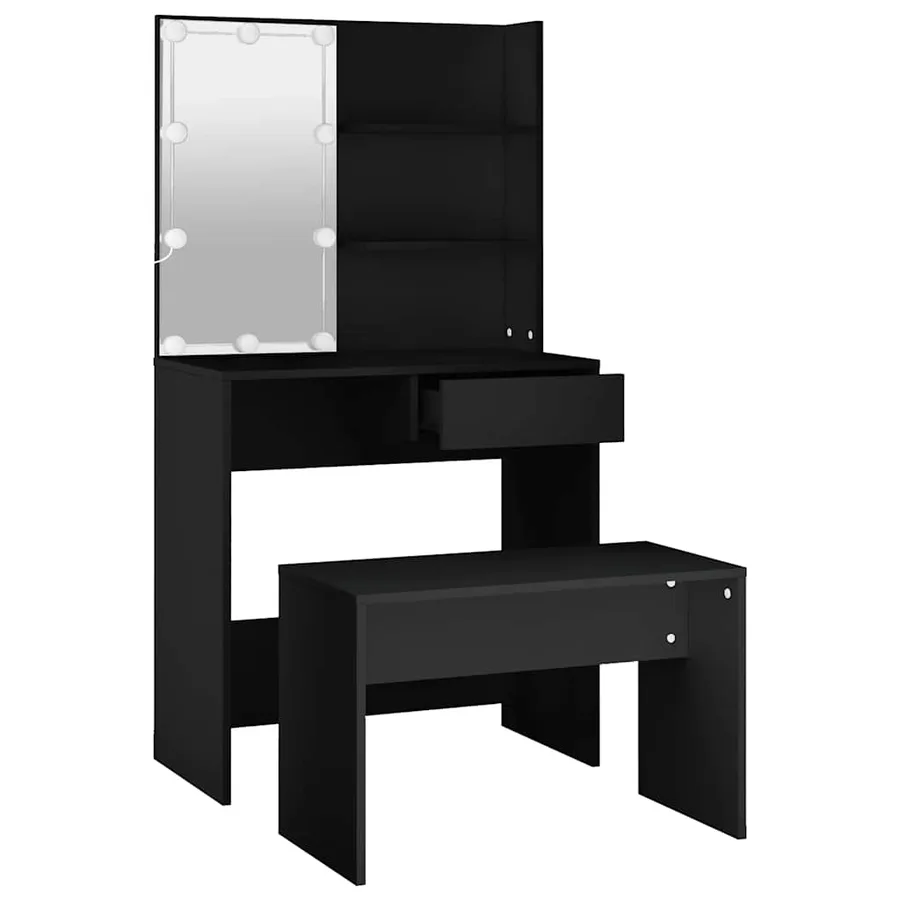 Ensemble de coiffeuse avec LED Noir Bois d'ingénierie - 6