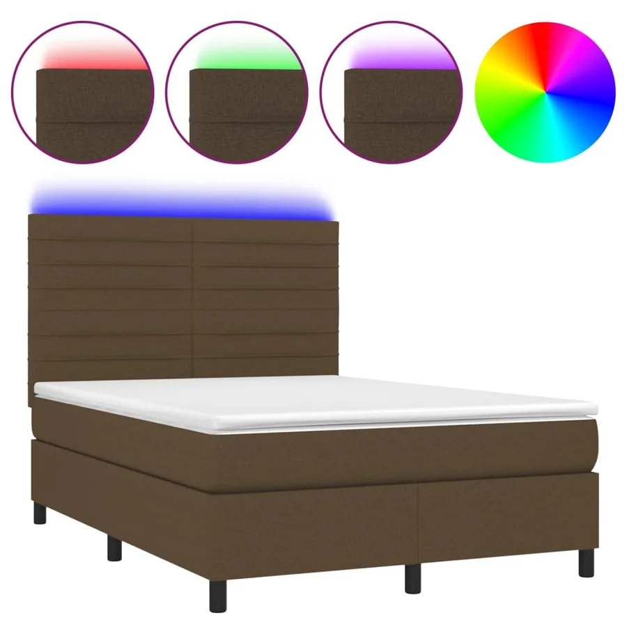 Sommier à lattes de lit matelas et LED Marron foncé 140x200 cm - 2