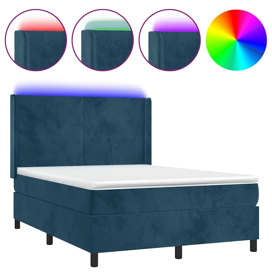 Sommier à lattes de lit matelas et LED Bleu foncé 140x190 cm - 2