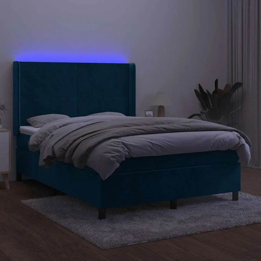 Sommier à lattes de lit matelas et LED Bleu foncé 140x190 cm - 4