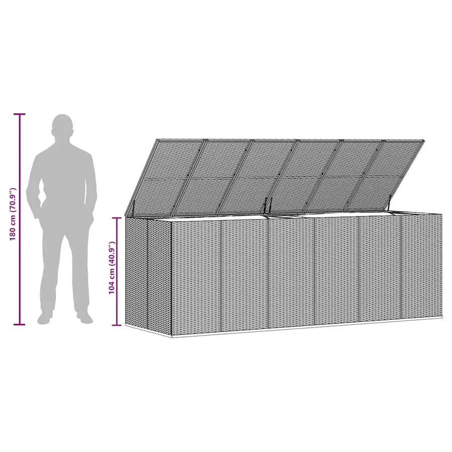 Boîte à coussins de jardin Résine tressée 291x100,5x104 cm Gris - 11