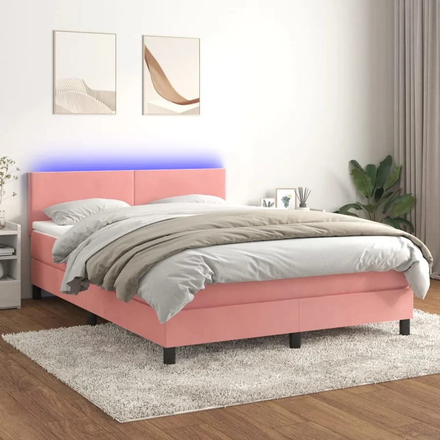 Sommier à lattes de lit avec matelas LED Rose 140x200cm Velours