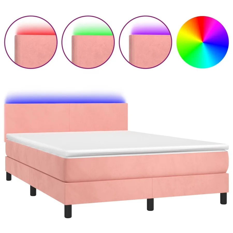 Sommier à lattes de lit avec matelas LED Rose 140x200cm Velours - 2
