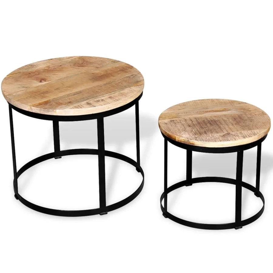 Table basse 2 pcs Bois de manguier brut Rond 40/50 cm - 2