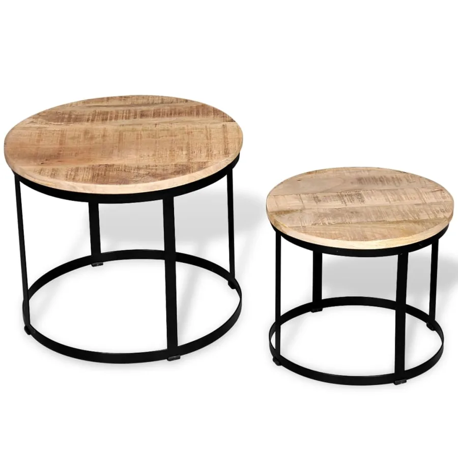 Table basse 2 pcs Bois de manguier brut Rond 40/50 cm - 3