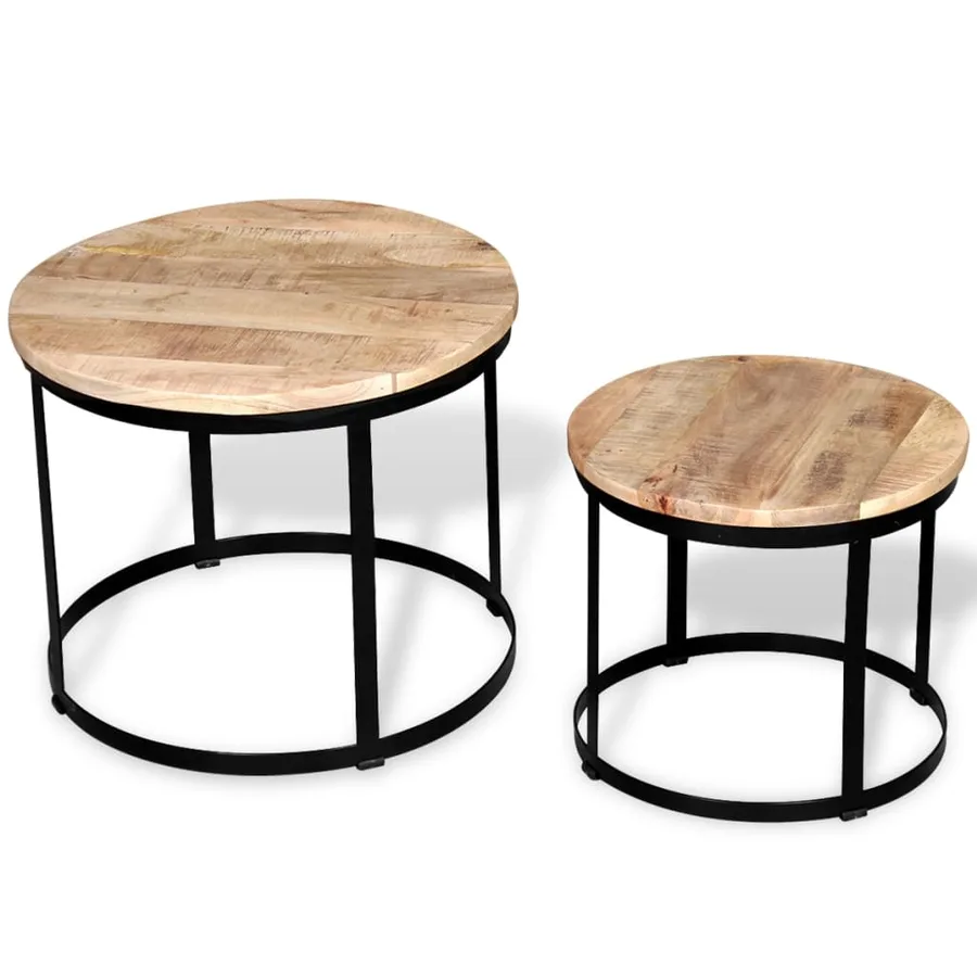Table basse 2 pcs Bois de manguier brut Rond 40/50 cm - 4