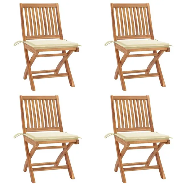 Chaises pliables de jardin avec coussins lot de 4 Teck solide