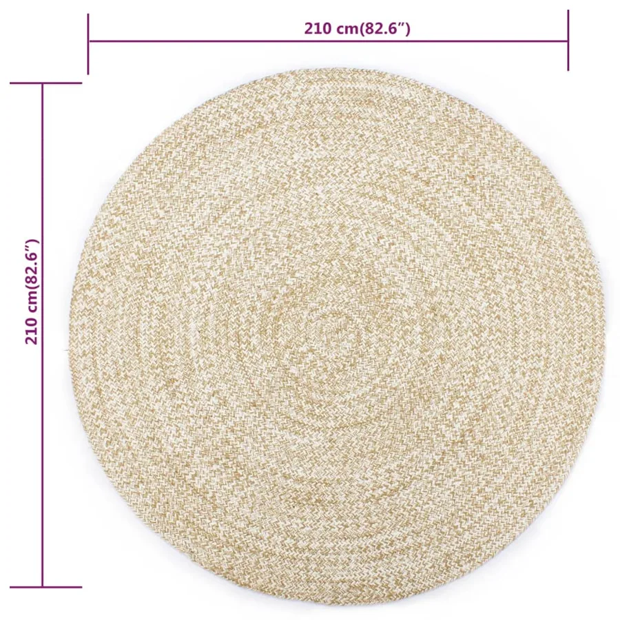 Tapis fait à la main Jute Blanc et marron 210 cm - 5