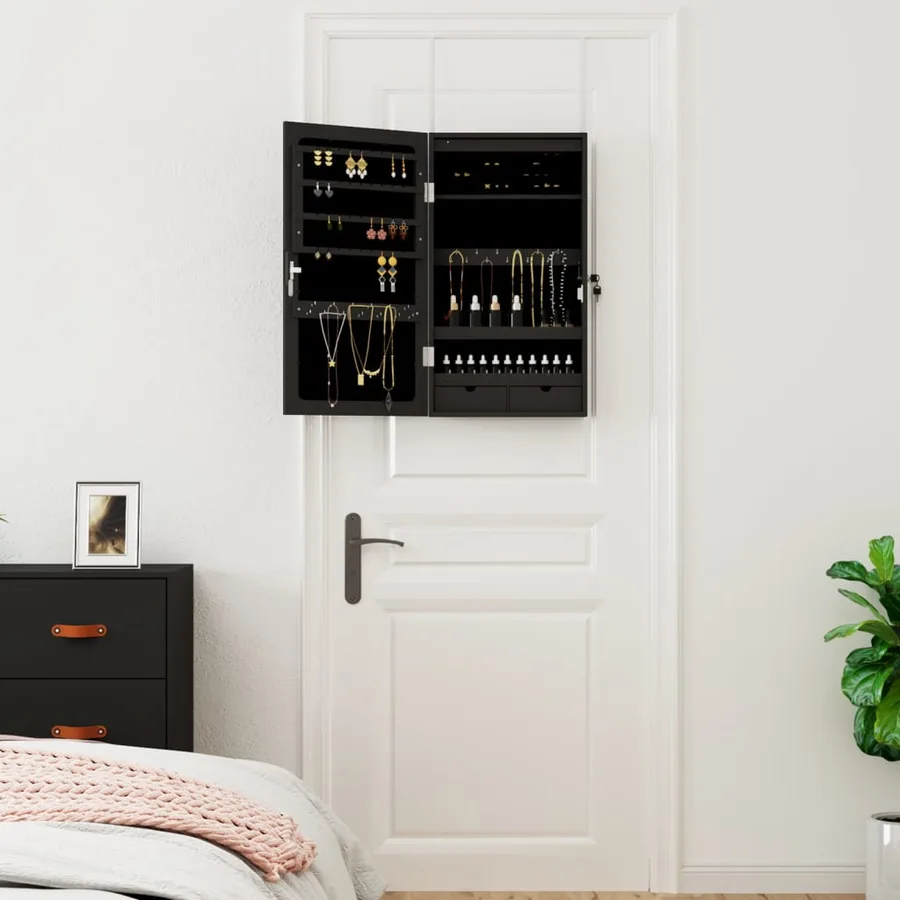 Armoire à bijoux avec miroir et éclairage LED mural noir - 3