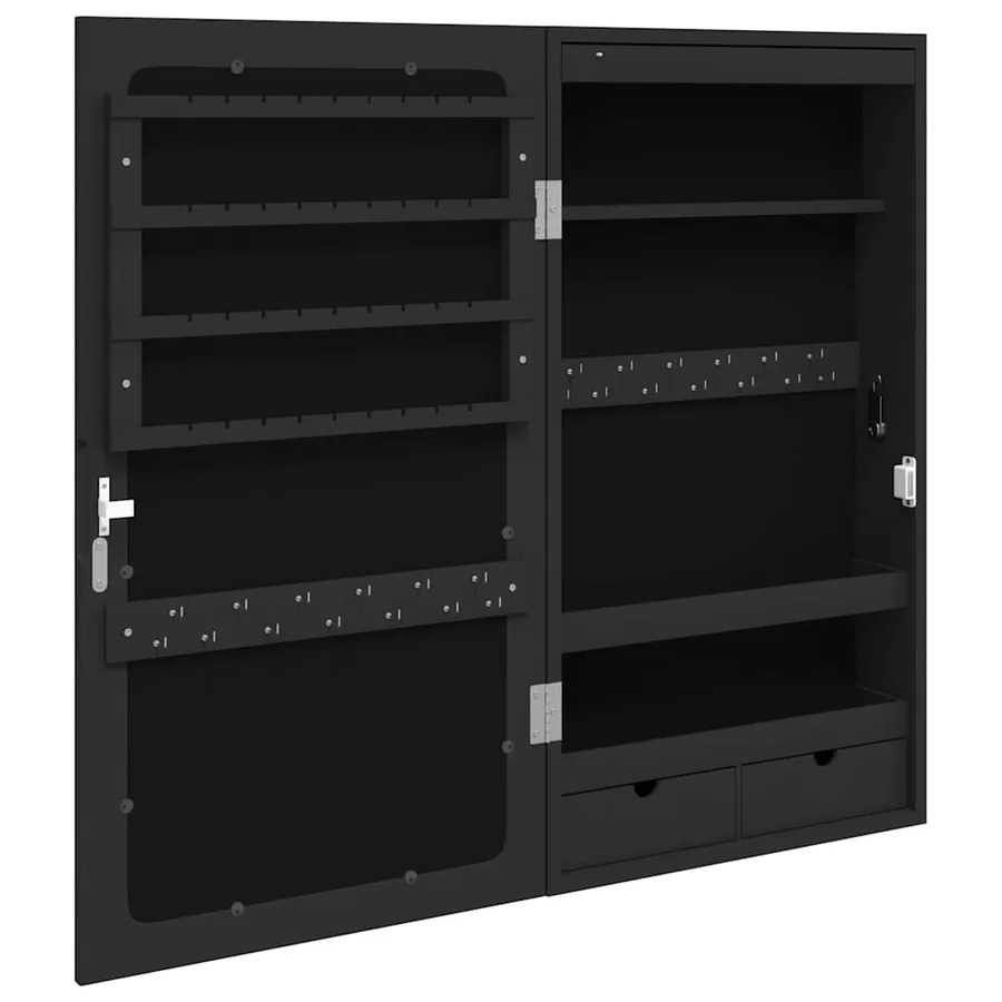 Armoire à bijoux avec miroir et éclairage LED mural noir - 7