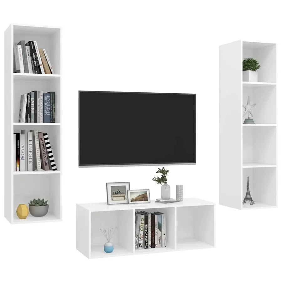 Ensemble de meuble TV 3 pcs Blanc Bois d'ingénierie - 3