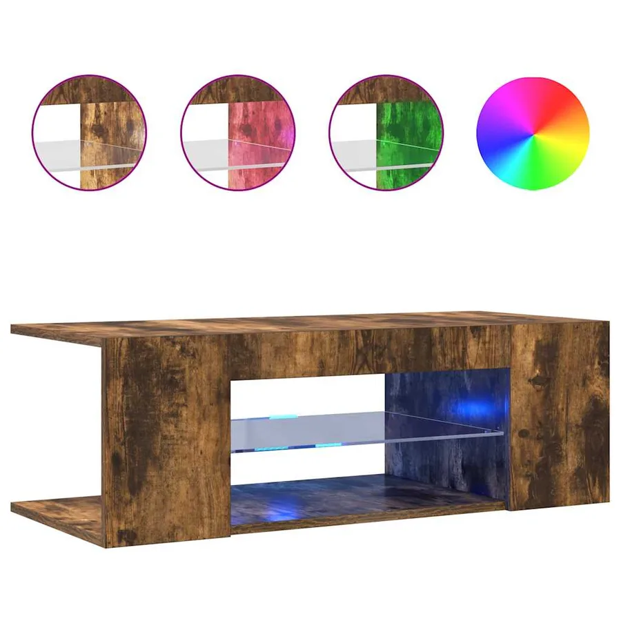 Meuble TV avec lumières LED Chêne fumé 90x39x30 cm - 8