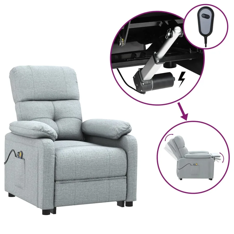 Fauteuil électrique de massage Gris clair Tissu - 2
