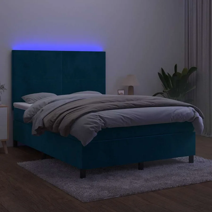 Sommier à lattes de lit avec matelas LED Bleu foncé 140x200 cm - 4