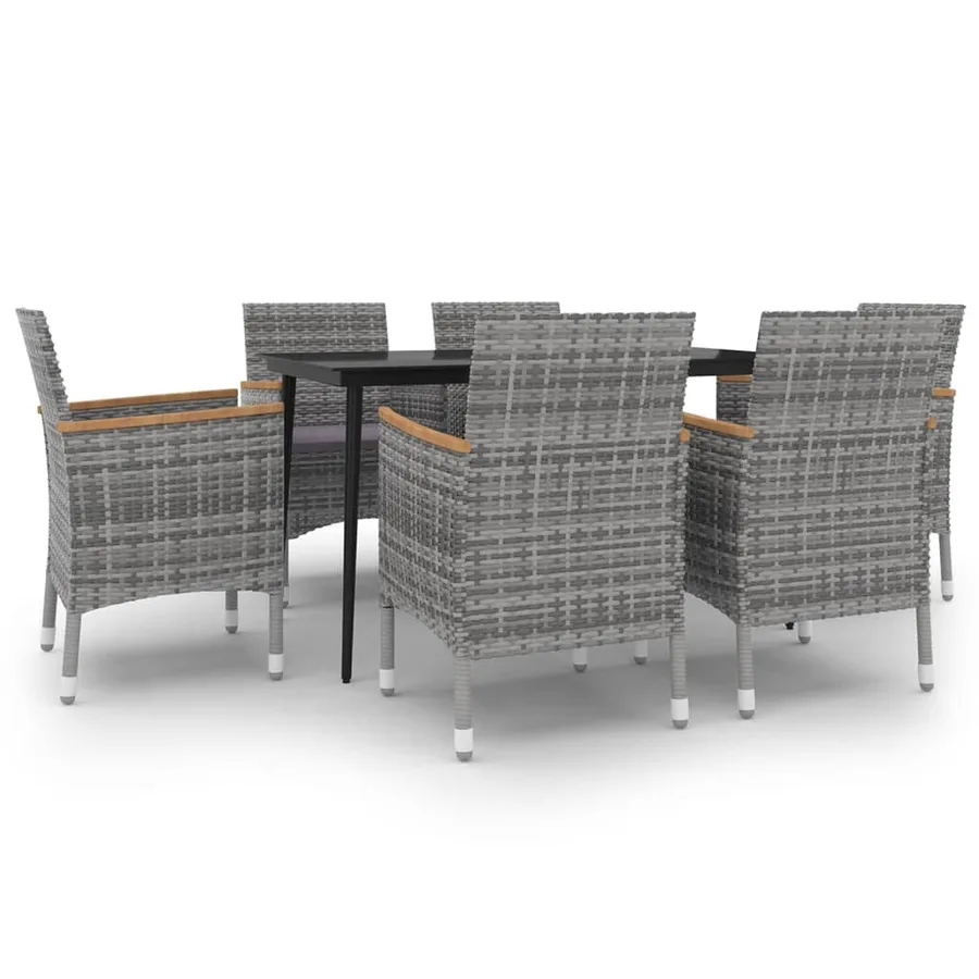 Ensemble à manger de jardin coussins 7 pcs Résine tressée Verre - 2