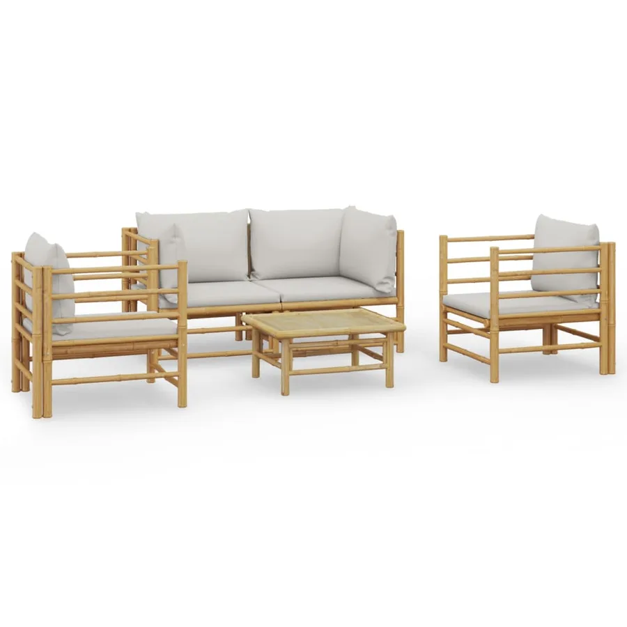 Salon de jardin 5 pcs avec coussins gris clair bambou - 2