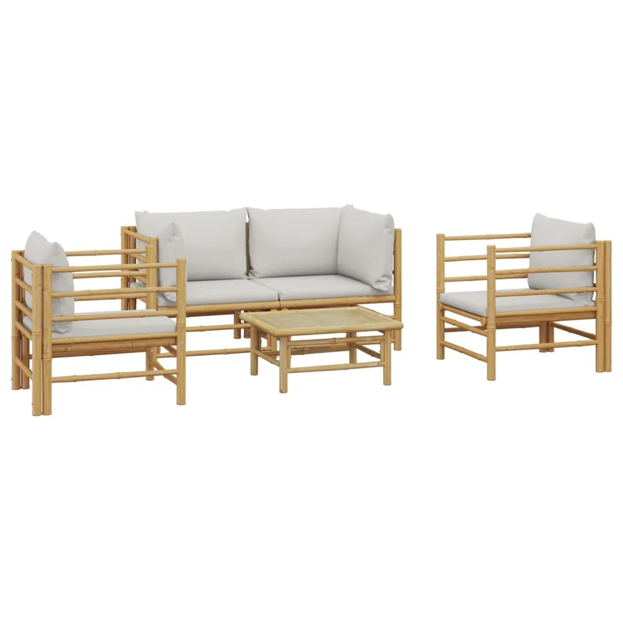 Salon de jardin 5 pcs avec coussins gris clair bambou - 3