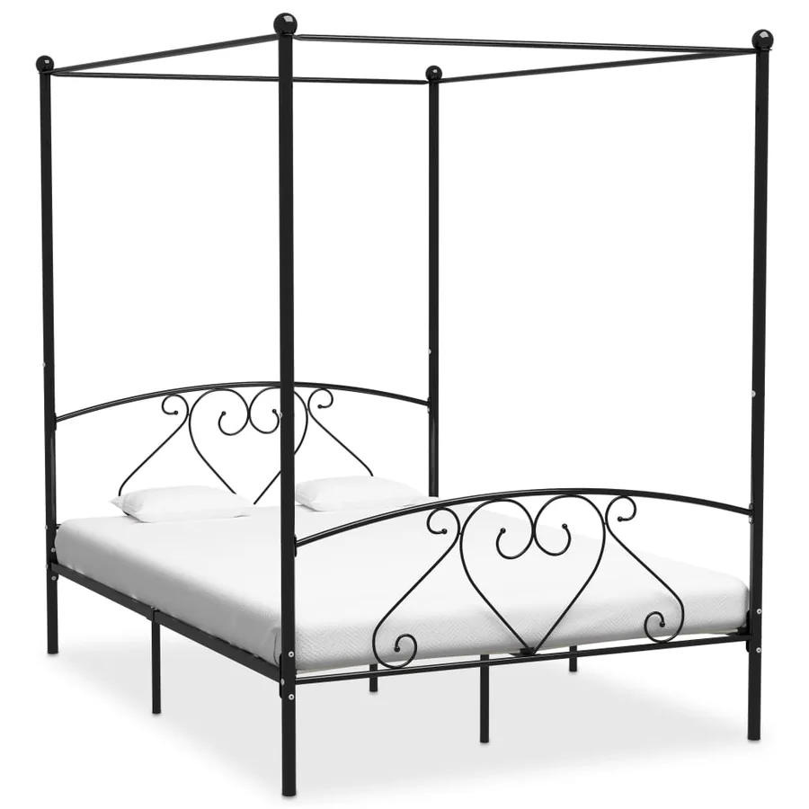 Cadre de lit sans matelas avec baldaquin noir 160x200 cm métal
