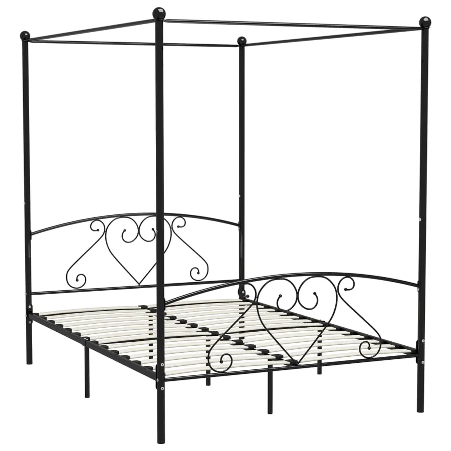 Cadre de lit sans matelas avec baldaquin noir 160x200 cm métal - 2
