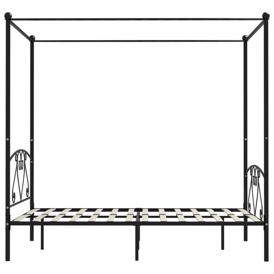 Cadre de lit sans matelas avec baldaquin noir 160x200 cm métal - 3