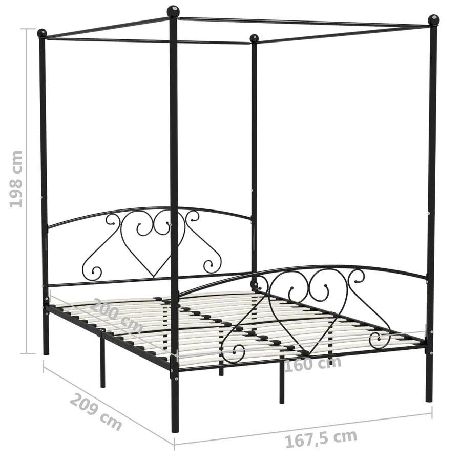 Cadre de lit sans matelas avec baldaquin noir 160x200 cm métal - 7