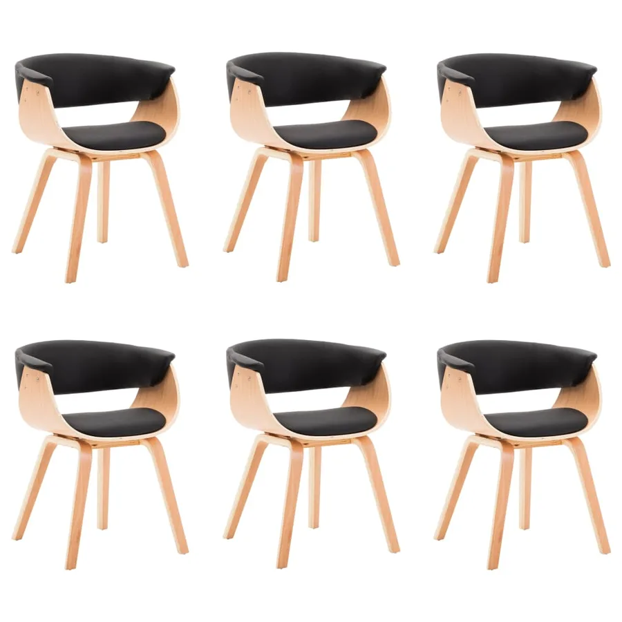Chaises à manger lot de 6 noir bois courbé et similicuir - 2