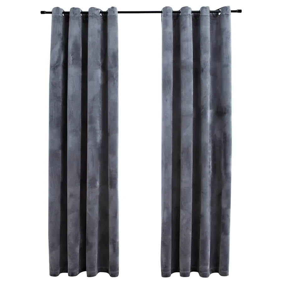 Rideaux occultants et anneaux 2pcs Velours Anthracite 140x245cm - 2