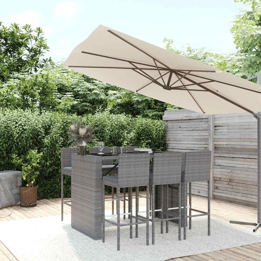 Ensemble de bar de jardin 7 pcs avec coussins gris poly rotin