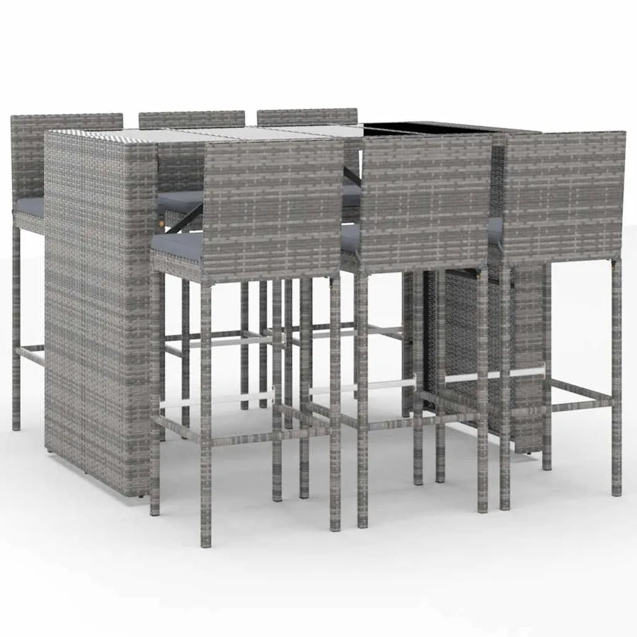 Ensemble de bar de jardin 7 pcs avec coussins gris poly rotin - 2