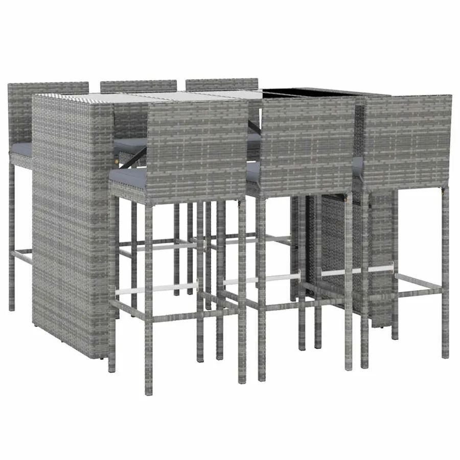Ensemble de bar de jardin 7 pcs avec coussins gris poly rotin - 3