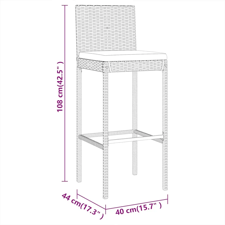 Ensemble de bar de jardin 7 pcs avec coussins gris poly rotin - 8