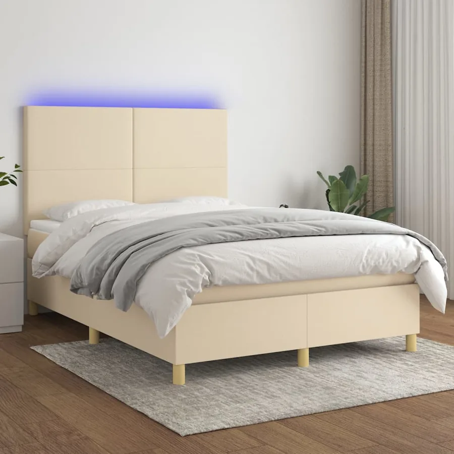 Sommier à lattes de lit avec matelas et LED Crème 140x200 cm