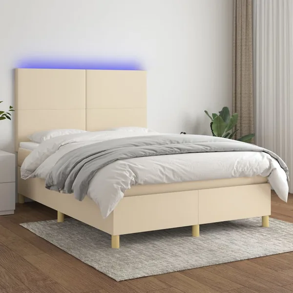Sommier à lattes de lit avec matelas et LED Crème 140x200 cm