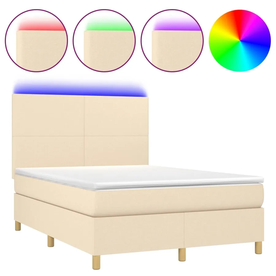 Sommier à lattes de lit avec matelas et LED Crème 140x200 cm - 2