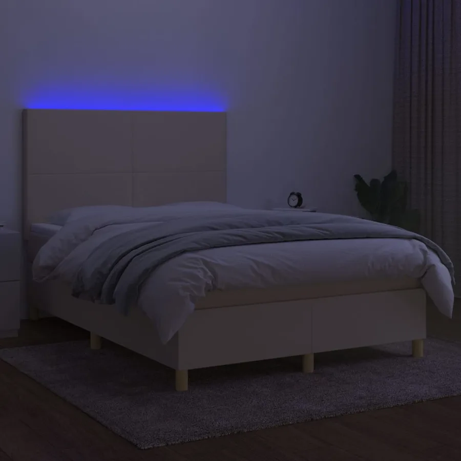 Sommier à lattes de lit avec matelas et LED Crème 140x200 cm - 4