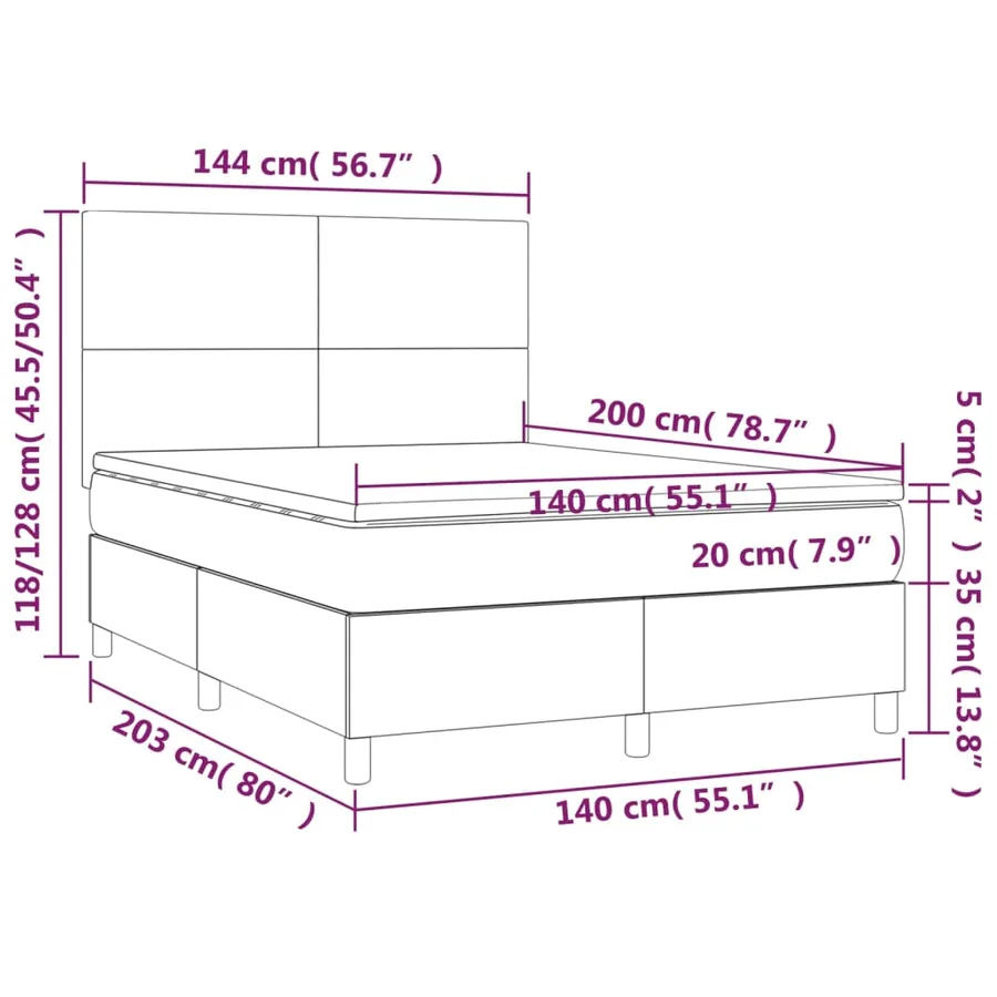 Sommier à lattes de lit avec matelas et LED Crème 140x200 cm - 8