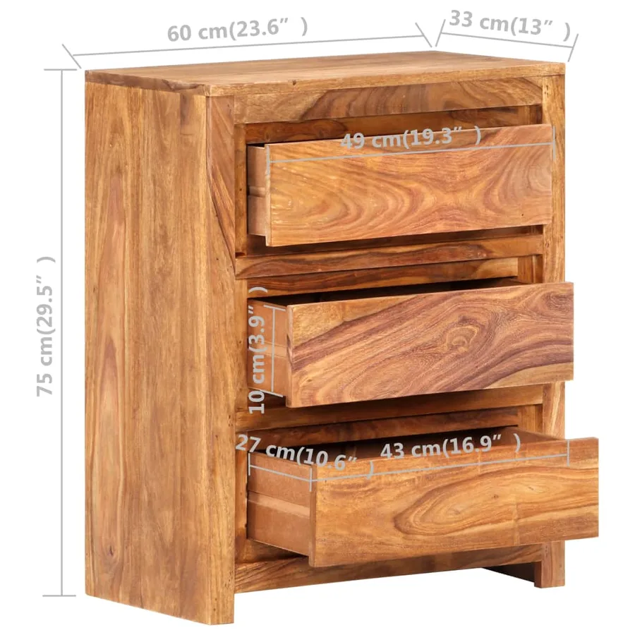Armoire à tiroirs 60x33x75 cm Bois d'acacia massif - 7