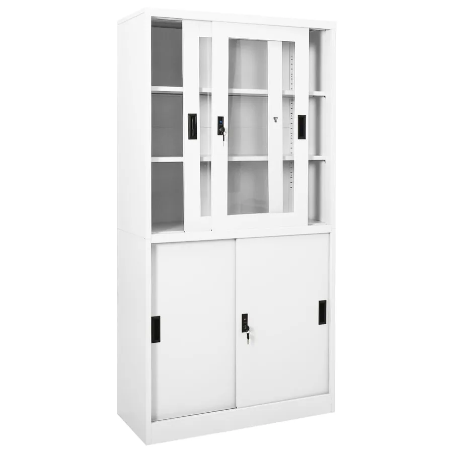 Armoire de bureau et porte coulissante Blanc 90x40x180 cm Acier - 5