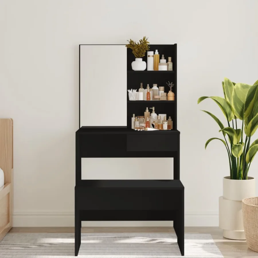 Coiffeuse avec miroir noir 74,5x40x141 cm - 3