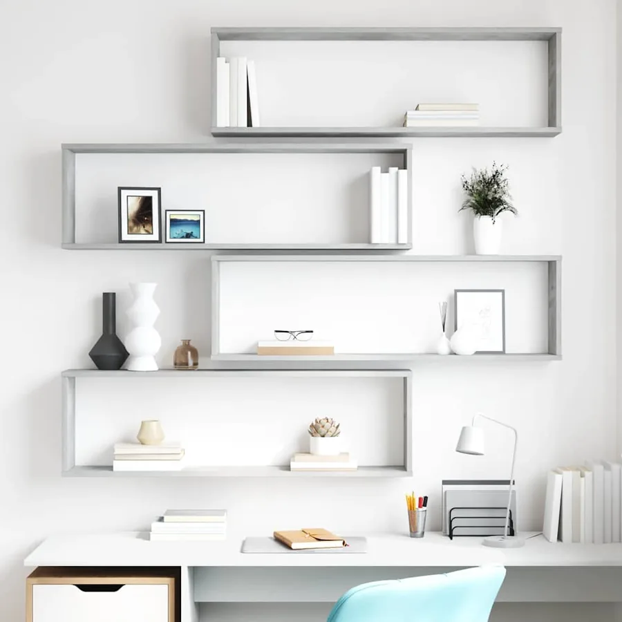 Étagères cube murales 4 pcs gris béton bois d'ingénierie