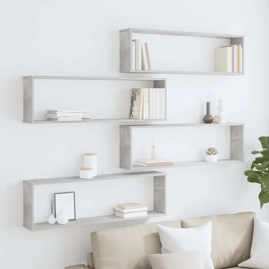 Étagères cube murales 4 pcs gris béton bois d'ingénierie - 3